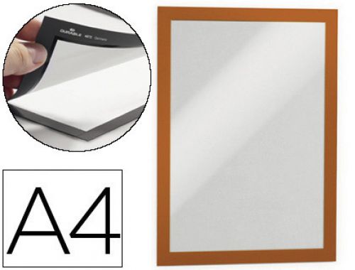 Moldura porta anuncios durable magnetico din a4 dorso adesivo removivel cor laranja pack de 2 unidades , Durable , 78352 , 4005546405223